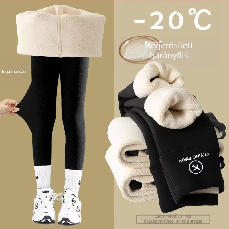 Gyerekeknek fleeces belsővel bélelt nadrág, magas derékvonal, hosszú, 90% poliészter, elasztikus derék, 3–8 éveseknek, őszi-téli