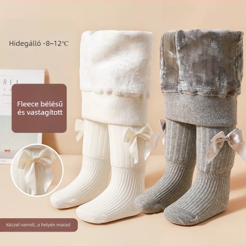 Fehér gyerekharisnyák fleece béleléssel, vastag ősz-télre, lányoknak és babáknak