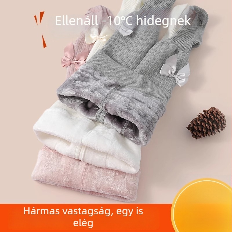 Fehér gyerekharisnyák fleece béleléssel, vastag ősz-télre, lányoknak és babáknak