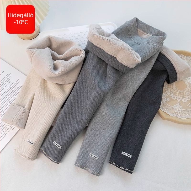 Lányok téli fleece-bélelt leggings, középmagas derekú, 95% pamut, elasztikus öv, 8 éves kortól (140 cm felett)