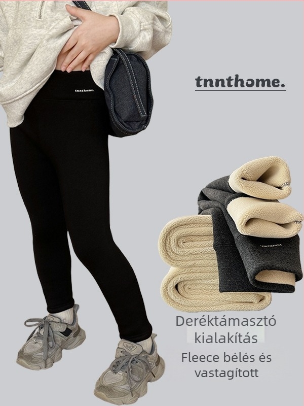 Lányoknak készült pamut leggings fleece belső bélésével, magas derék, őszi-téli, koreai stílus, iskolai nadrág