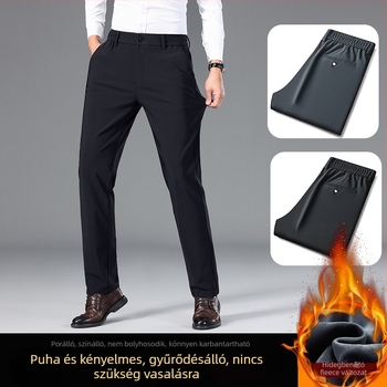 Férfi téli kényelmes nadrág fleece-belésű, elasztikus nylon anyag, egyenes szabás, cipzár, alacsony derék