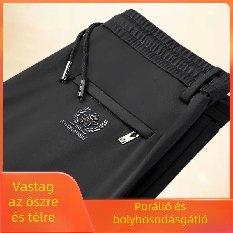 Férfi sportnadrág őszre, elasztikus derékkal, vastag anyagú, egyenes szabású, laza, magas derékkal, vasalásmentes