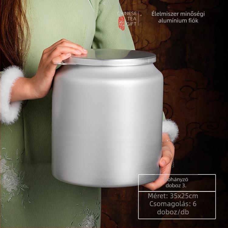 Tea tároló kanna nedvességzáró fedéllel; kompozit alumíniumfólia anyag; offset nyomtatásos dizájn; kapacitás 0,5–5 kg
