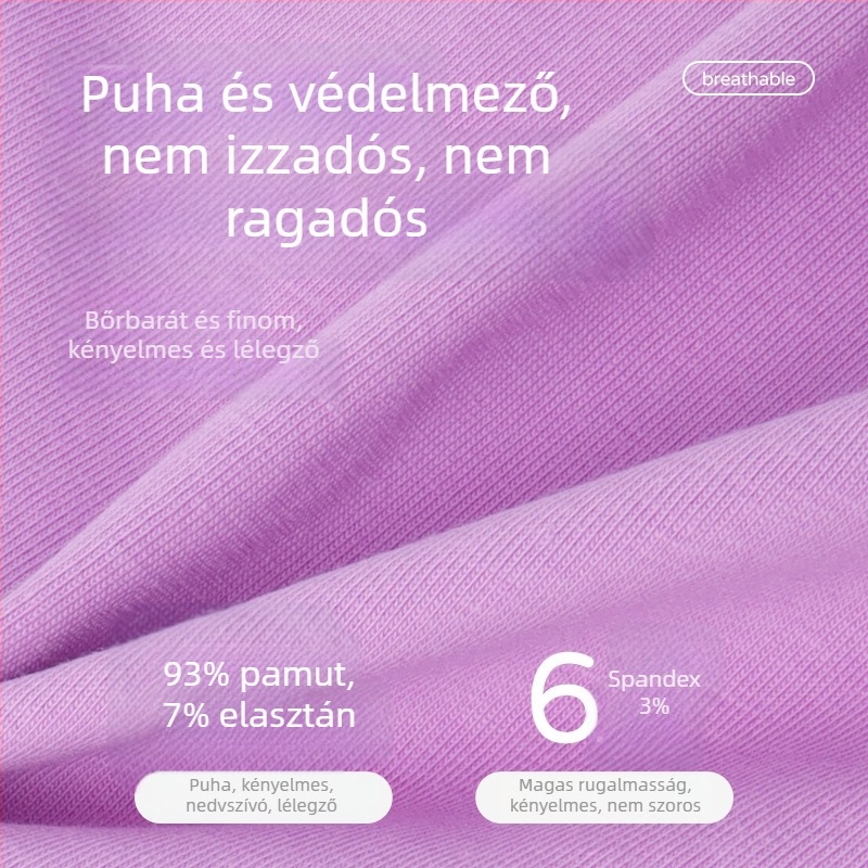 Női hátul nyitott hosszú ujjú pamut-elasztán póló, egyszínű, lazán szabott, kerek nyak.
