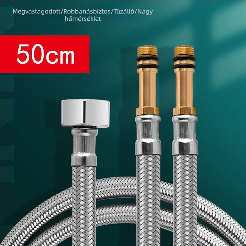 Mosdóhoz vízbevezető cső, Pointed Tube modell, 304 rozsdamentes acél, szövött tömlő, 1.0 MPa, menetes csatlakozás