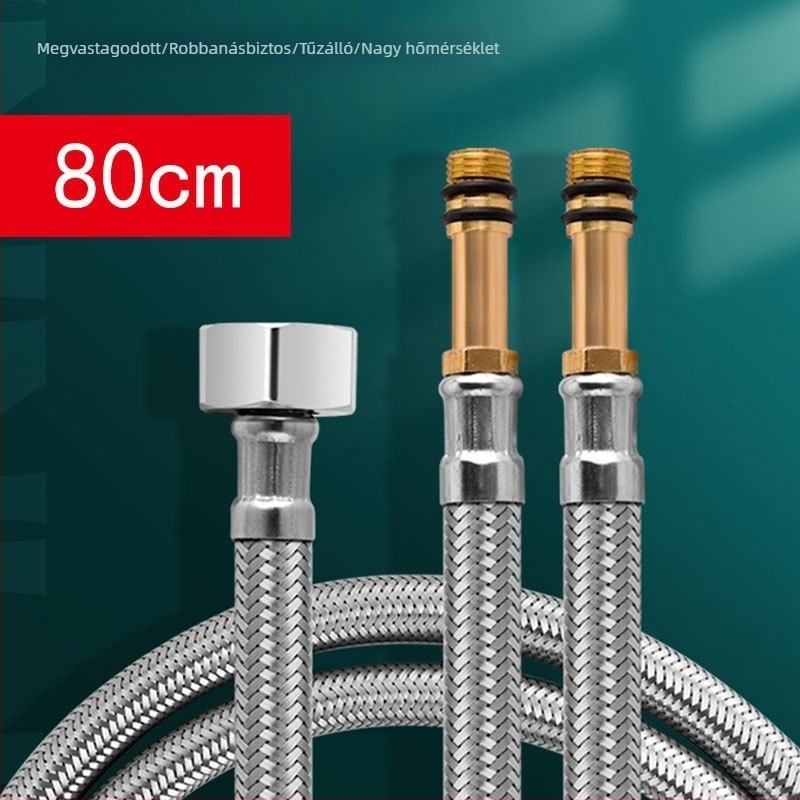 Mosdóhoz vízbevezető cső, Pointed Tube modell, 304 rozsdamentes acél, szövött tömlő, 1.0 MPa, menetes csatlakozás
