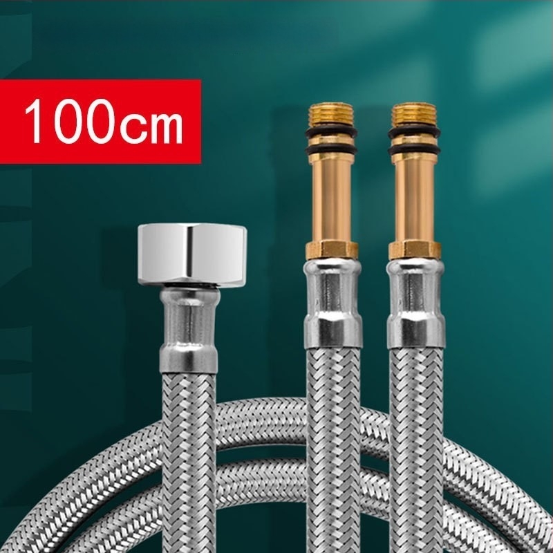 Mosdóhoz vízbevezető cső, Pointed Tube modell, 304 rozsdamentes acél, szövött tömlő, 1.0 MPa, menetes csatlakozás