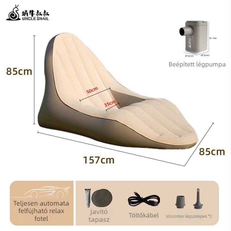 Kültéri kempingezéshez felfújható kanapé flockolt felülettel (súly 3 kg; teherbírás 100 kg; eredet Dongguan)