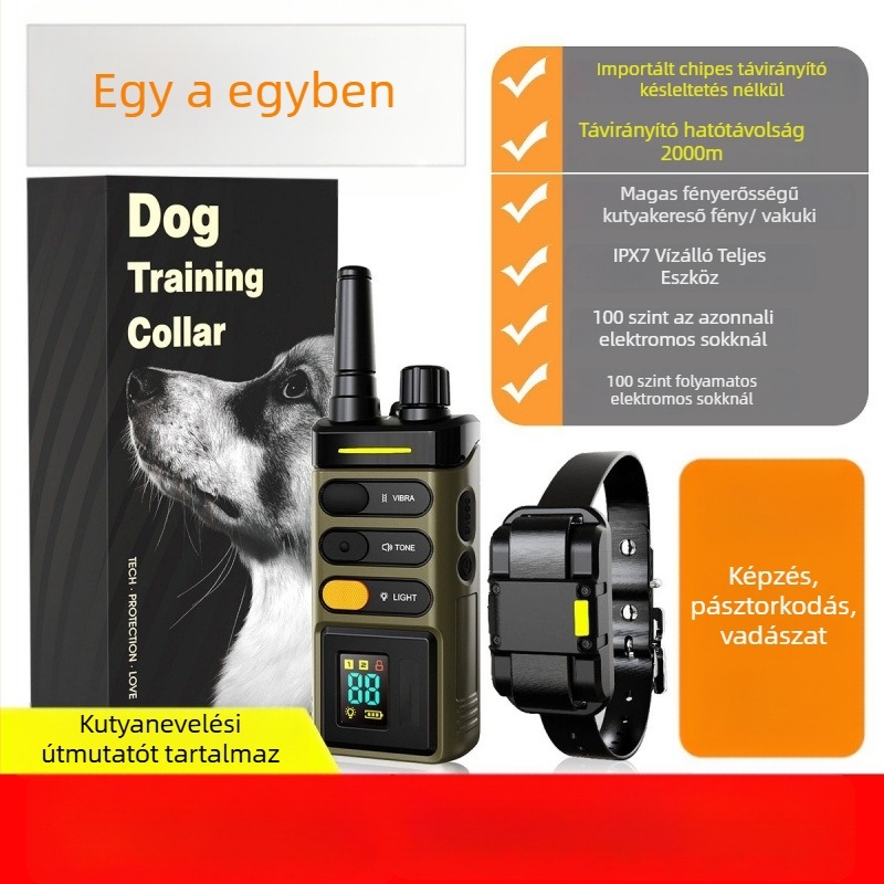 Kutyatréning elektromos nyakörv távirányítóval, 2000 méteres hatótáv