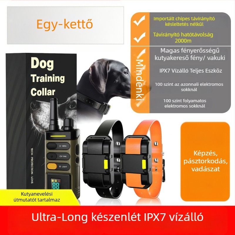 Kutyatréning elektromos nyakörv távirányítóval, 2000 méteres hatótáv