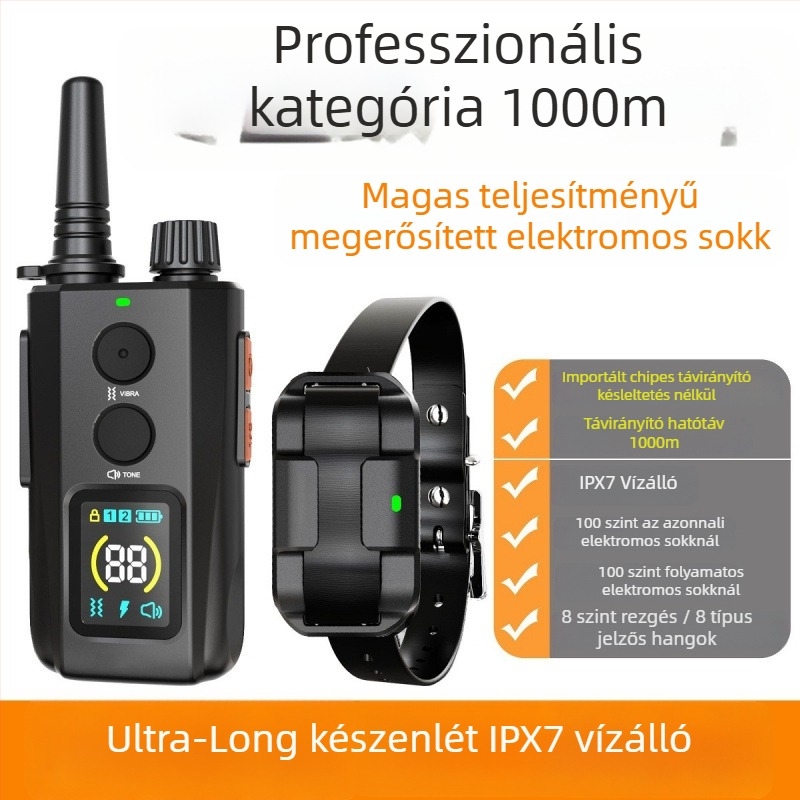 Kutyatréning elektromos nyakörv távirányítóval, 2000 méteres hatótáv