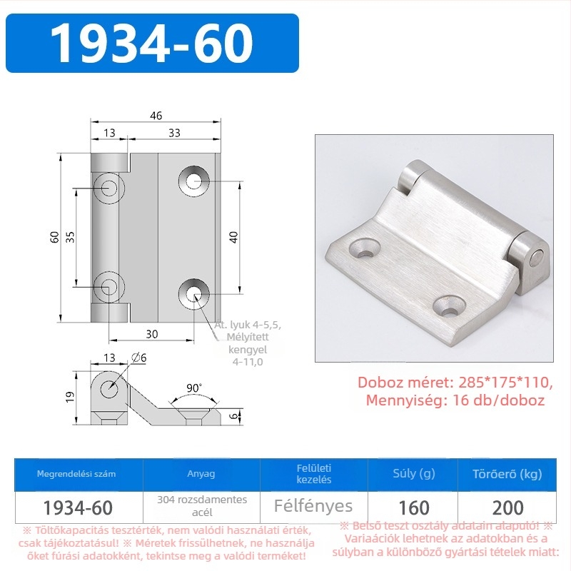 Rozsdamentes acél csuklópánt – Modell 1934; 304 rozsdamentes acél; csiszolt felület; modern minimalist stílus