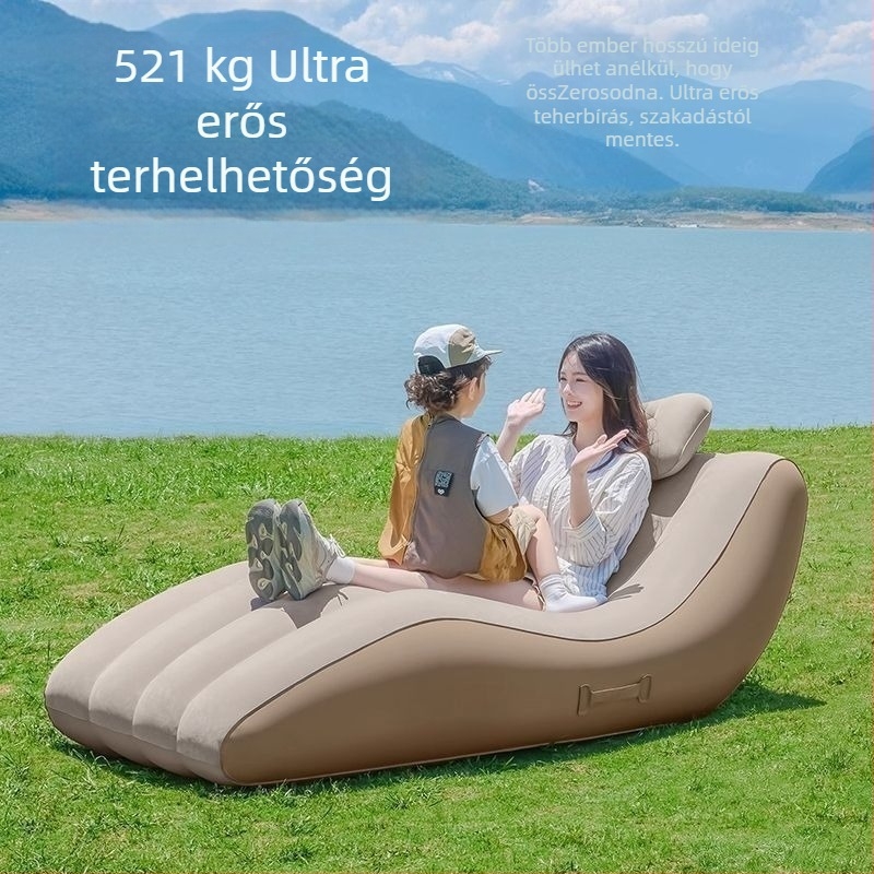 Önfelfújható összecsukható kemping kanapé-ágy BEÉPÍTETT elektromos pumpával; súly 4 kg; teherbírás 300 kg; flocking felület; beépített pumpa.