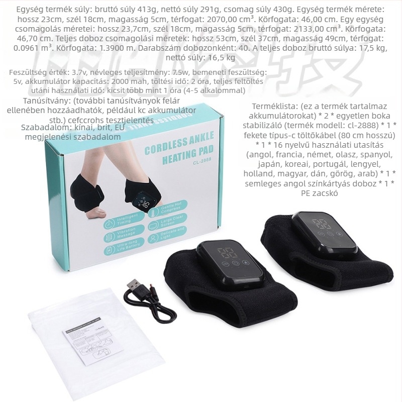 Bokarögzítő masszírozó 3 sebességű vibrációval és 3 sebességű meleg terápiával (általános használat; kosárlabda)