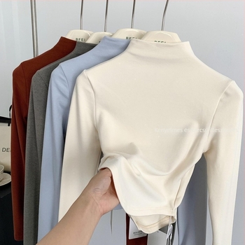 Derong bársony velúr anyagú póló, spandex-szel, fél magas galléros, slim fazon, Royal sister stílus