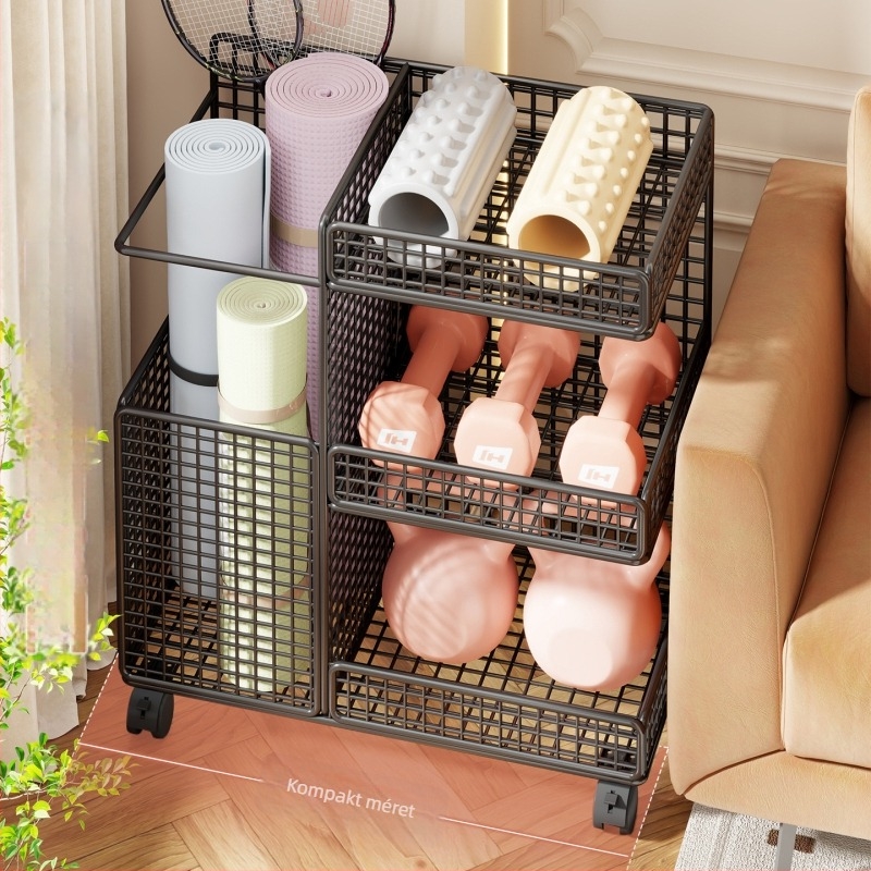 Görgővel ellátott tárolókosár jóga matracokhoz és sportfelszereléshez | Vas-művészeti kivitel, modern minimalista stílus, Modell 2295817683402753024