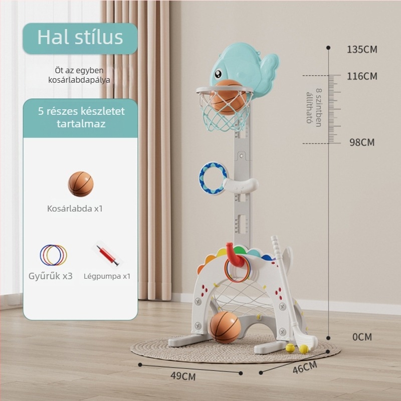 Beltéri állítható kosárlabda keret gyerekeknek – öt az egyben játék, műanyag kivitel, 4–6 éveseknek