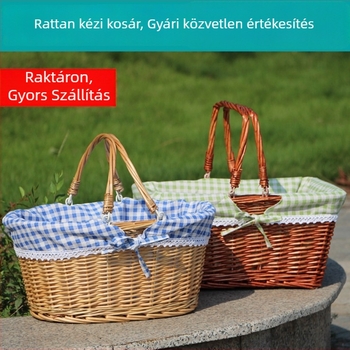 Rattan piknik kosár, fonott rattan, könnyű luxus stílus