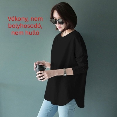 Hosszú ujjú póló, poliészter anyag, egyszínű, középhosszú (65-80 cm), kerek nyak.
