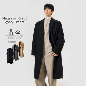 Hosszú férfi gyapjú kabát, 380 g téli, szabad szabású, J5278