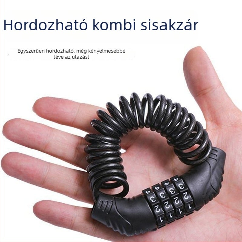 Kerékpárzár négyjegyű jelszóval, hordozható huzalos zár, ABS fej és cink ötvözetű cilinder, 75 g