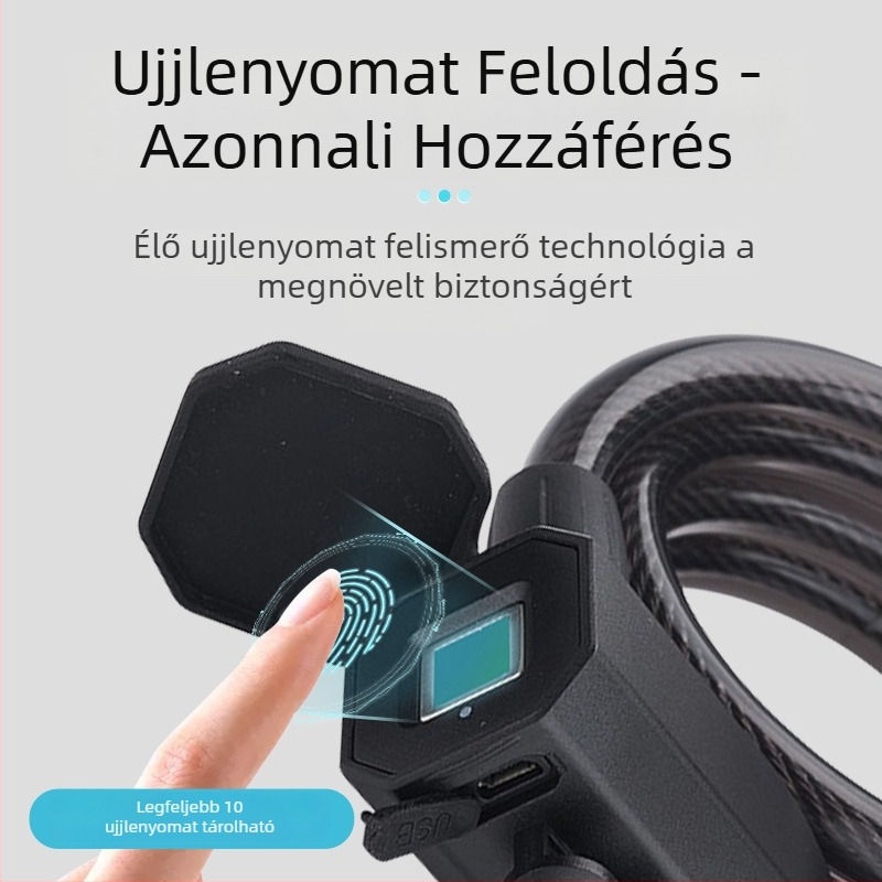 Kerékpárzár jelszavas lopás elleni védelemmel, elektronikus zár, Bluetooth és ujjlenyomat-olvasó, hordozható — Modell Mountain bike lock, Tömeg 272 g, Stílus modern minimalist