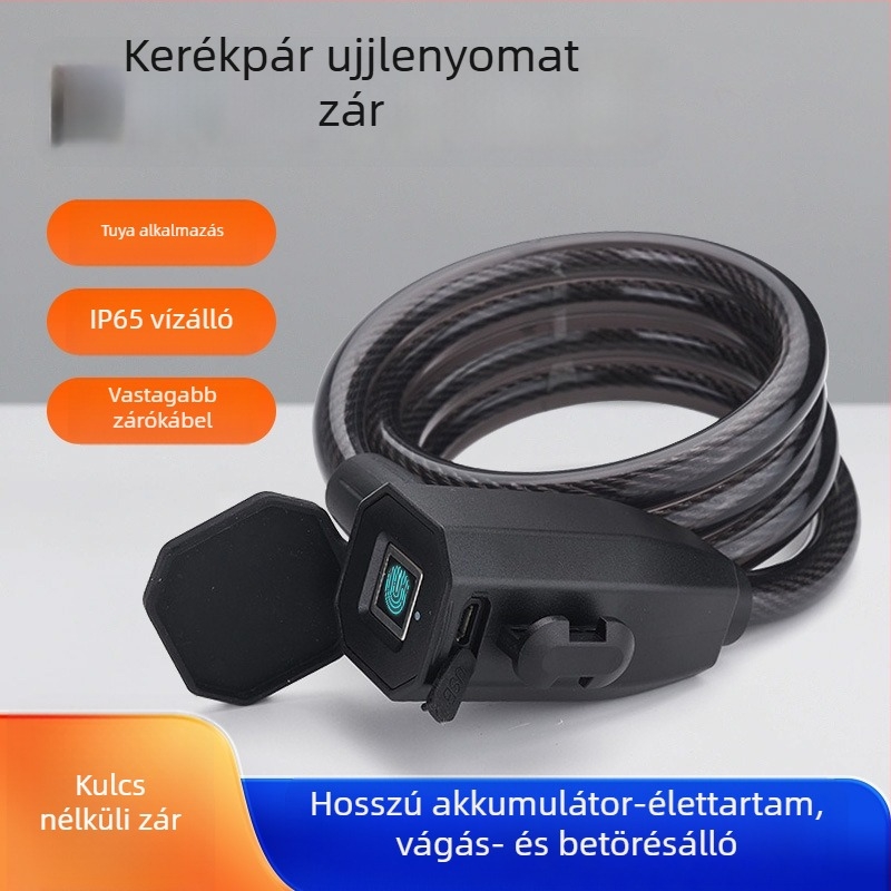 Kerékpárzár jelszavas lopás elleni védelemmel, elektronikus zár, Bluetooth és ujjlenyomat-olvasó, hordozható — Modell Mountain bike lock, Tömeg 272 g, Stílus modern minimalist