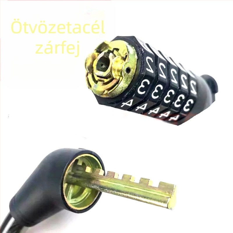 Neutral ötfogú kombinációs zár hegyi kerékpárhoz, fémötvözetes kábel, modell 8762