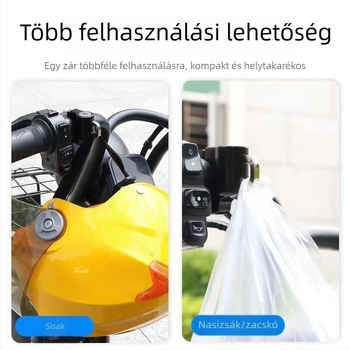 Elülső kormányzár lopás elleni védelemhez elektromos robogókhoz és kerékpárokhoz sisakkampóval — G típusú, anyag: műanyag + ötvözet, súly 85 g