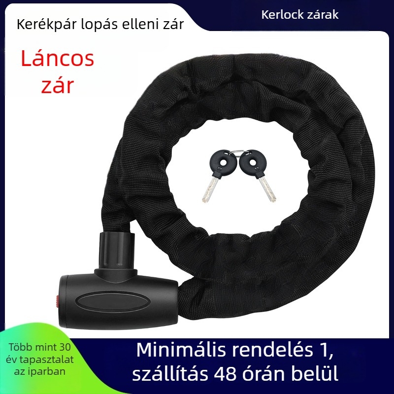 Kirk KKCL32 láncos zár kerékpárok és motorkerékpárok számára — acél, ABS, vágásálló szövet, 640 g