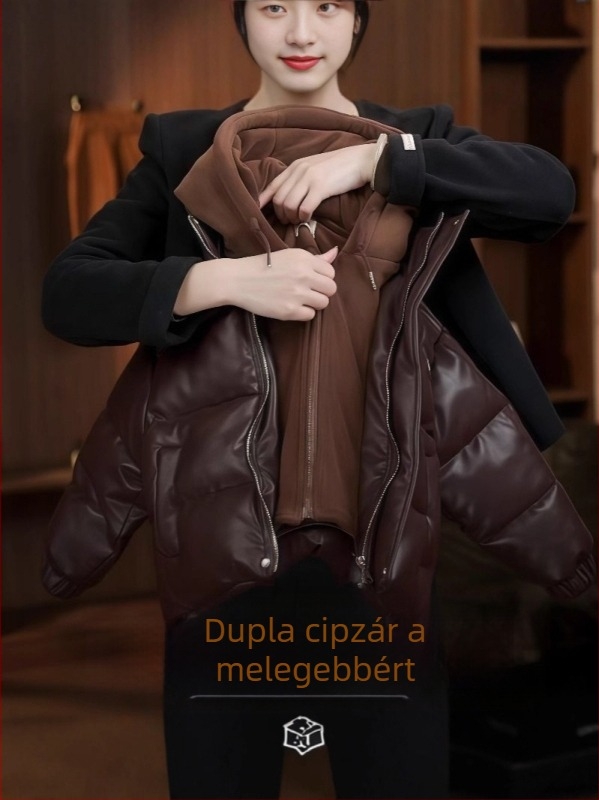 Gyerekeknek pamut kabát PU bőr külsővel, vízálló és kopásálló, kapucnis, vastag hőszigeteléssel, poliészter töltet és bélés