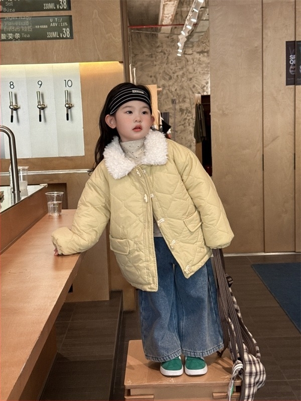 Koreai stílusú gyerek kabát, kapucni nélküli, vastag poliészter töltéssel