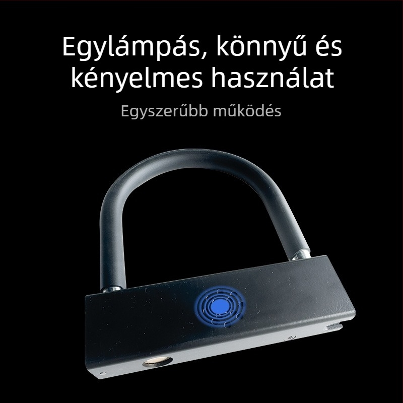 U-alakú zár intelligens riasztóval kerékpárok és elektromos járművek számára (Modell: Smart alarm U-shaped lock; Anyag: Solid alloy steel; Alkalmazási terület: kerékpárok/elektromos járművek/motorkerékpárok; Súly: 750 g)