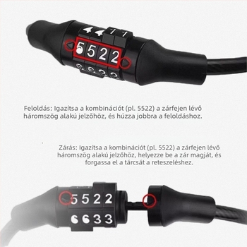 Zhiwei Kerékpárzár jelszóval – hordozható acélkábel zár MTB-hez, méret 0.8×1.2