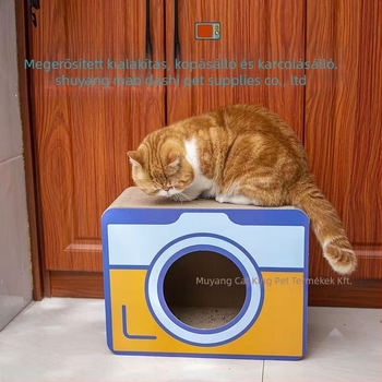 Macska fészek kaparó deszka - hullámkartonból készült, kopásálló, rajzfilmszerű stílus, Cat King márka, 1 doboz