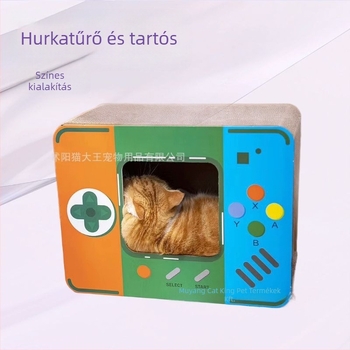 Macska fészek kaparó deszka - hullámkartonból készült, kopásálló, rajzfilmszerű stílus, Cat King márka, 1 doboz