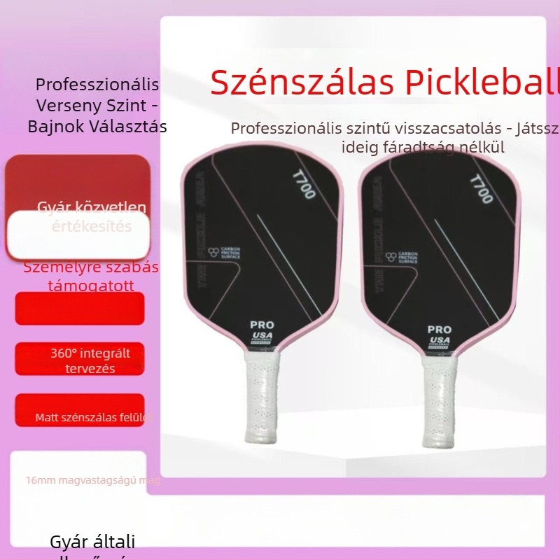 Karbon szálas pickleball ütő, tömeg 95–100 g, fogás G2, nyél keménysége közepes