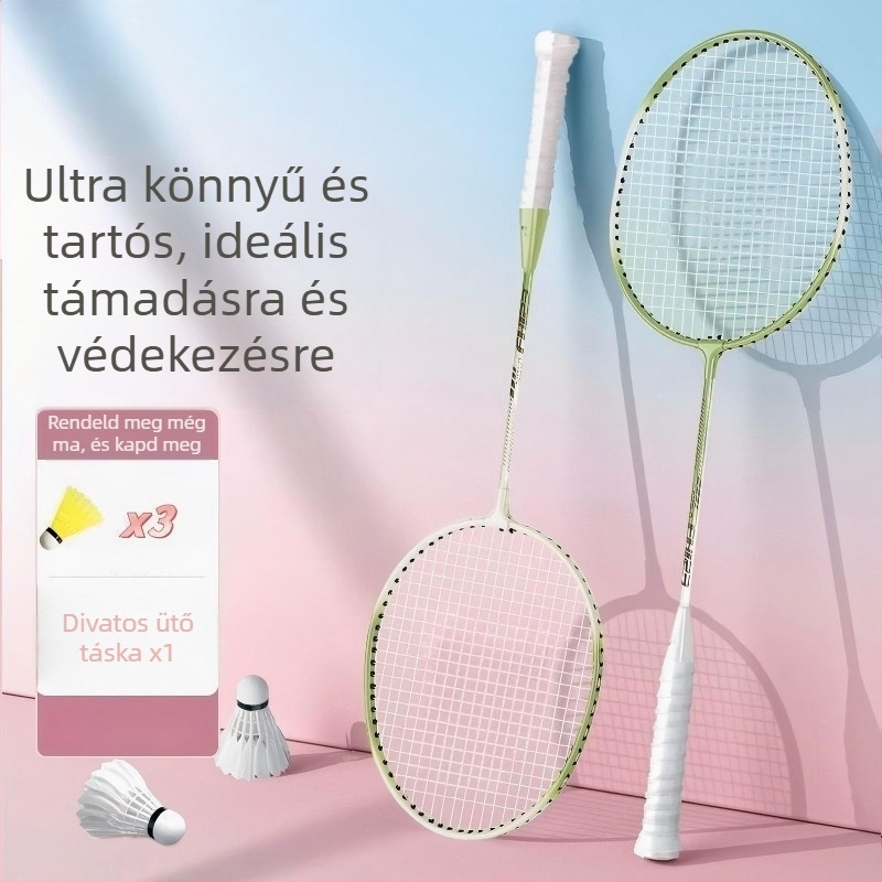 Badminton ütő – vasötvözet váz, tömeg 95–100 g, fogó G2, közvetlen ütés, közepes keménység