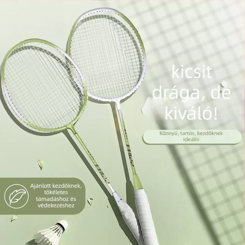 Badminton ütő – vasötvözet váz, tömeg 95–100 g, fogó G2, közvetlen ütés, közepes keménység
