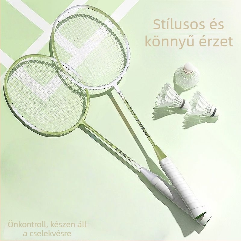 Badminton ütő – vasötvözet váz, tömeg 95–100 g, fogó G2, közvetlen ütés, közepes keménység