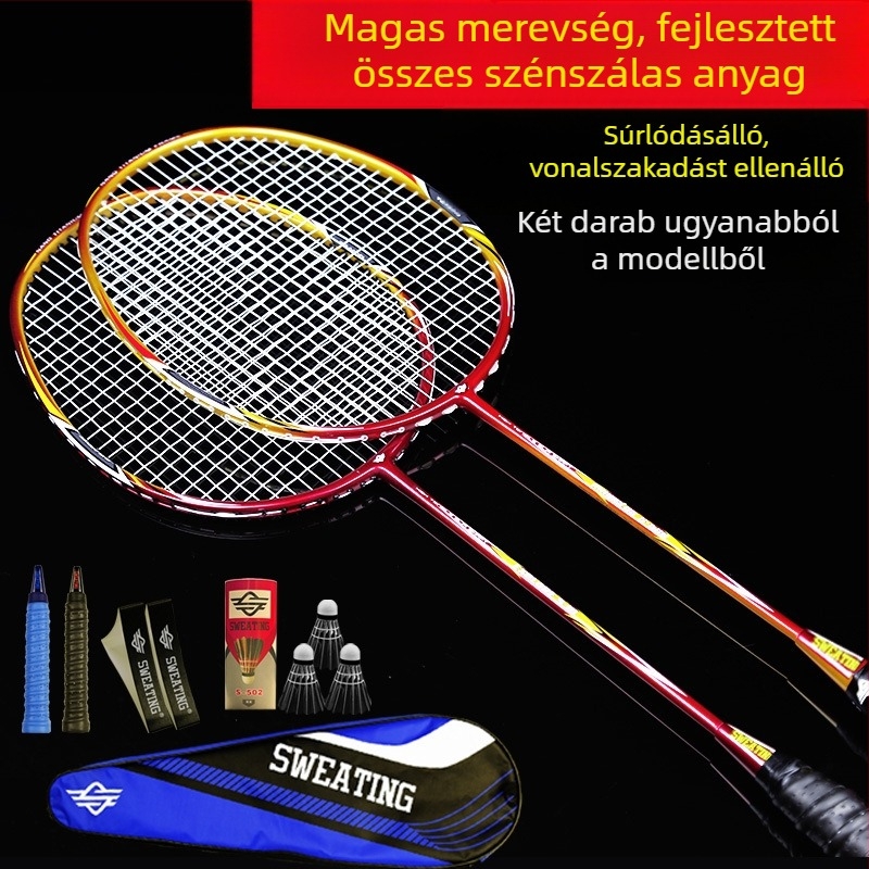 Szénszálas badmintonütő, keret szénszálból, tömeg 85–89 g, nyél vastagsága G4, egyenes nyél, kezdő játékosok számára