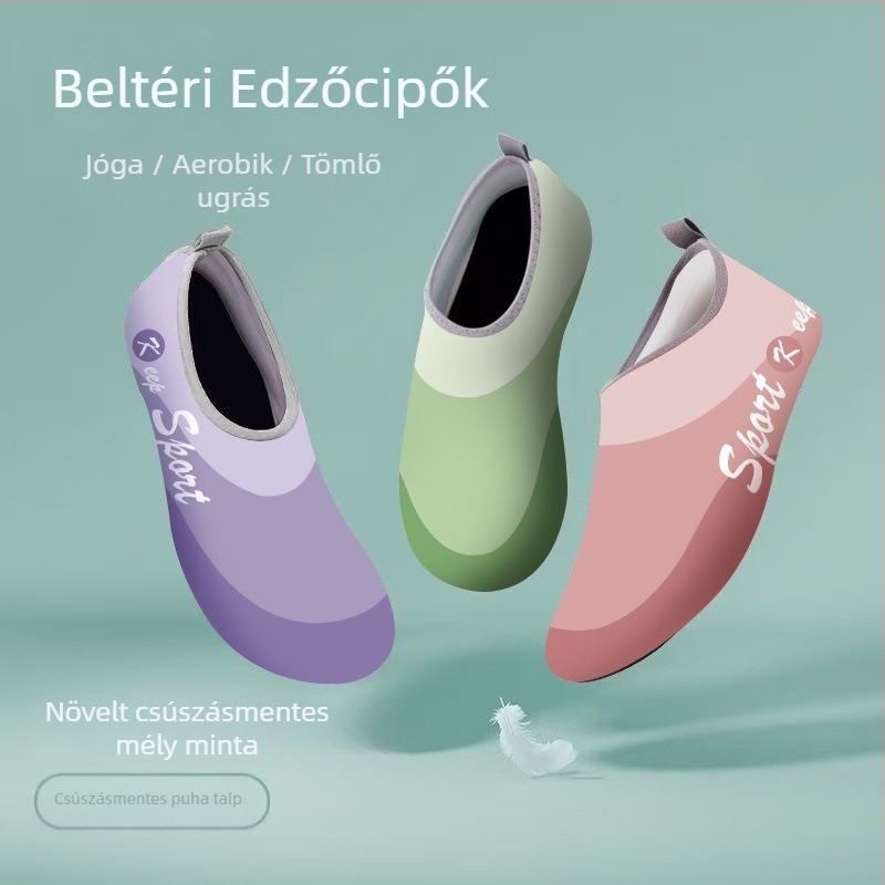 Női beltéri edzőcipő — puha talp, csendes, csúszásmentes, ütéscsillapító; talp anyaga: természetes gumi