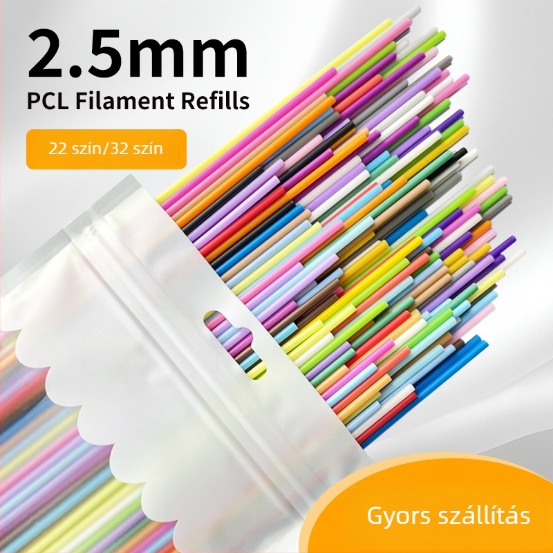 Alacsony hőmérsékletű PCL-konzumálók 3Doodler tollhoz, 2,5 mm, kör keresztmetszetű