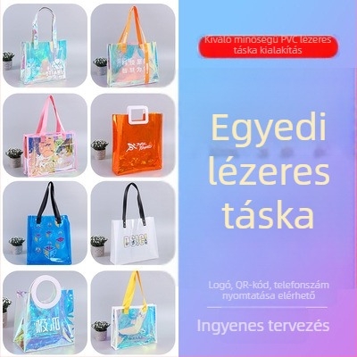 Egyedi PVC lézeres táska ajándékhoz, átlátszó csomagolás, forróprés + varrás, kód 66866, új anyag