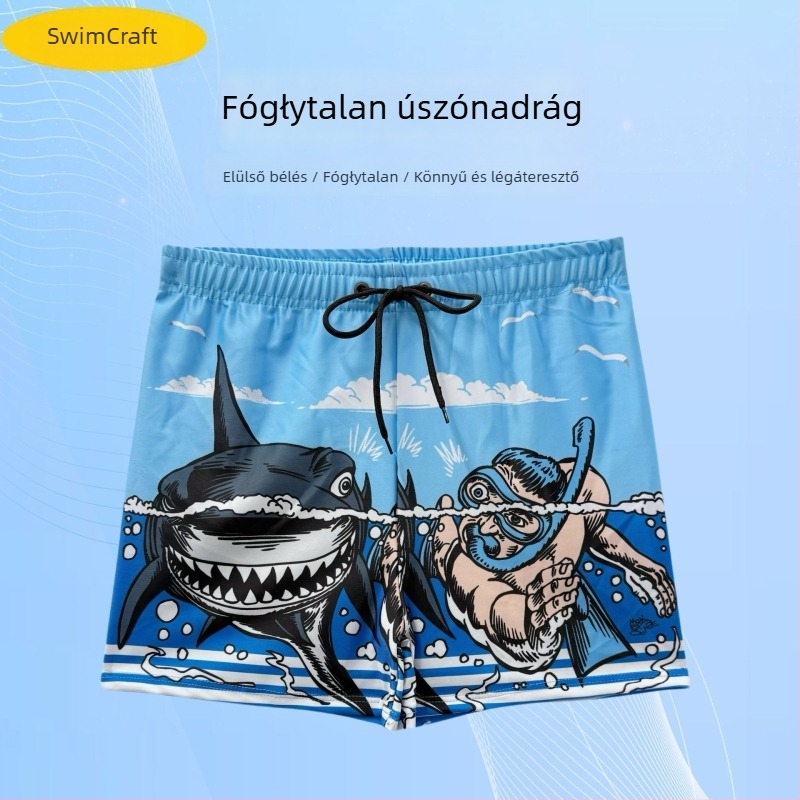 Férfi gyorsan száradó úszónadrág palmás mintával, széles derékpánttal