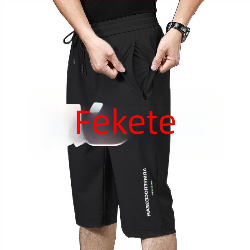 Férfi nyári Ice Silk rövidnadrág, lazább szabás, 3/4 hossz, gyorsan száradó, légáteresztő strandnadrág