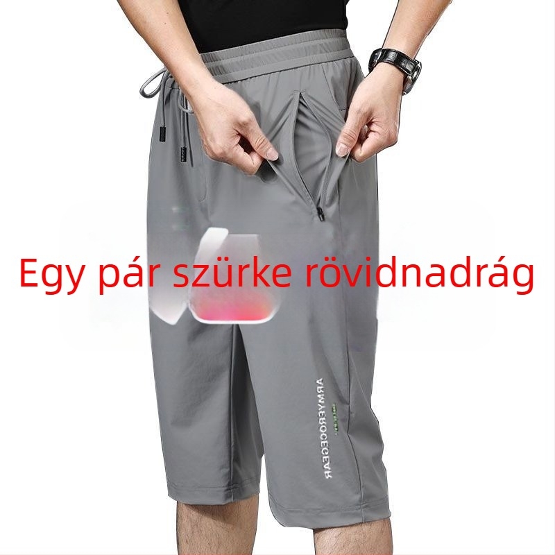 Férfi nyári Ice Silk rövidnadrág, lazább szabás, 3/4 hossz, gyorsan száradó, légáteresztő strandnadrág