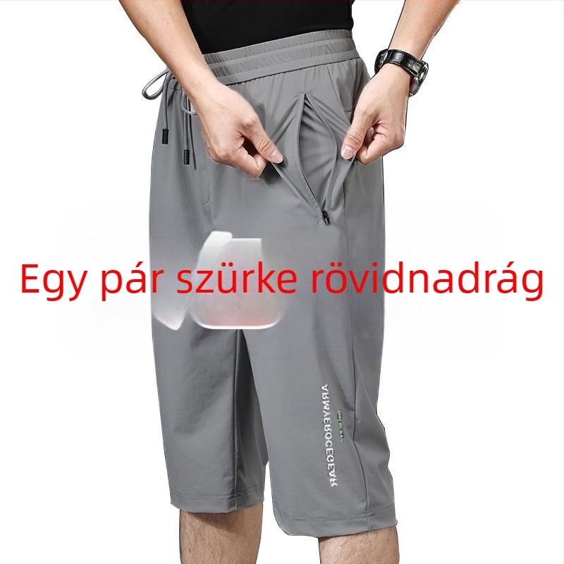 Férfi nyári Ice Silk rövidnadrág, lazább szabás, 3/4 hossz, gyorsan száradó, légáteresztő strandnadrág