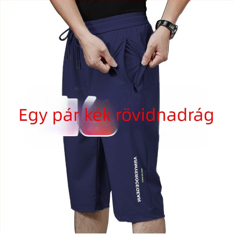 Férfi nyári Ice Silk rövidnadrág, lazább szabás, 3/4 hossz, gyorsan száradó, légáteresztő strandnadrág